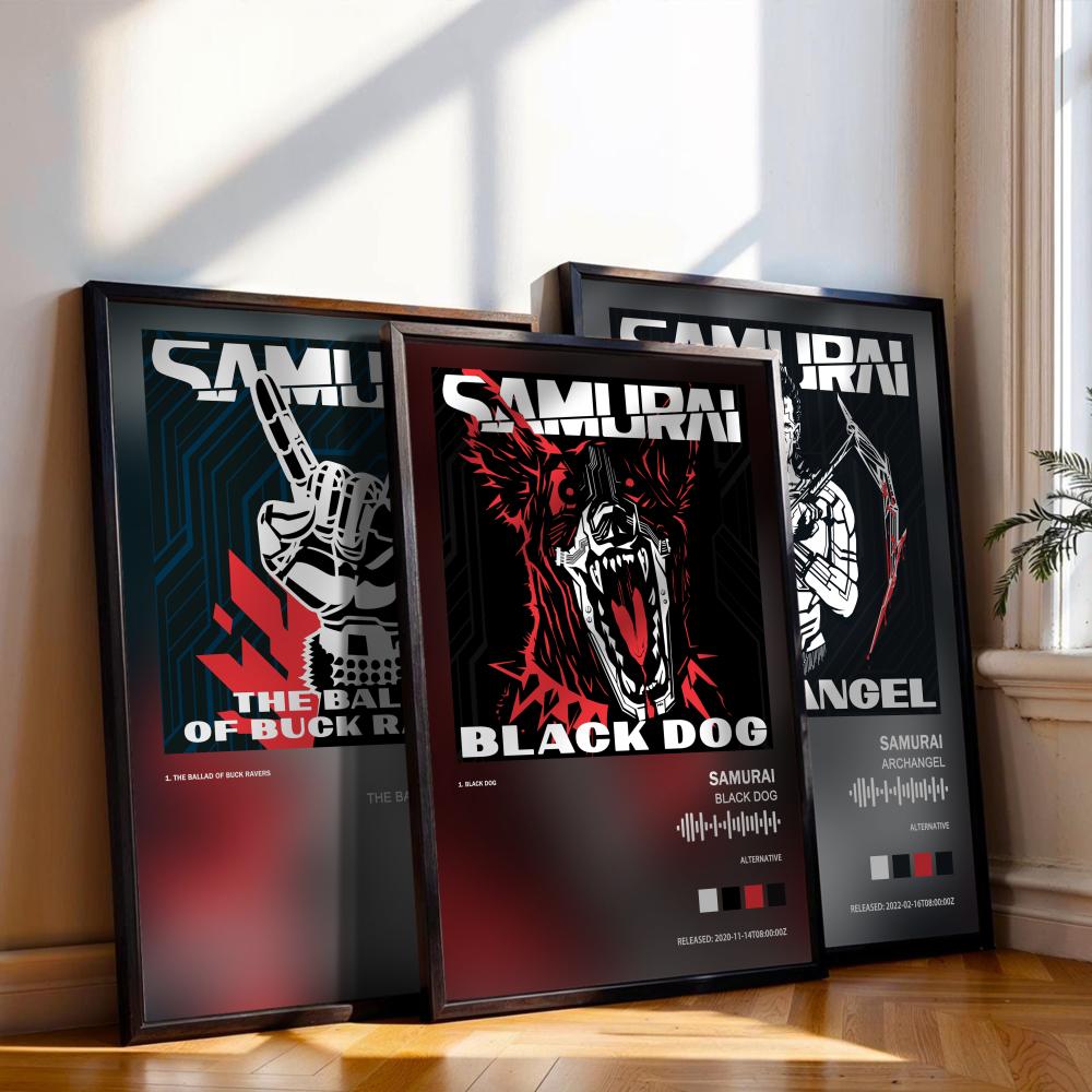 Musical Instrument Painting - Cyberpunkowie Samuraj Plakat Okładka Albumu Muzycznego