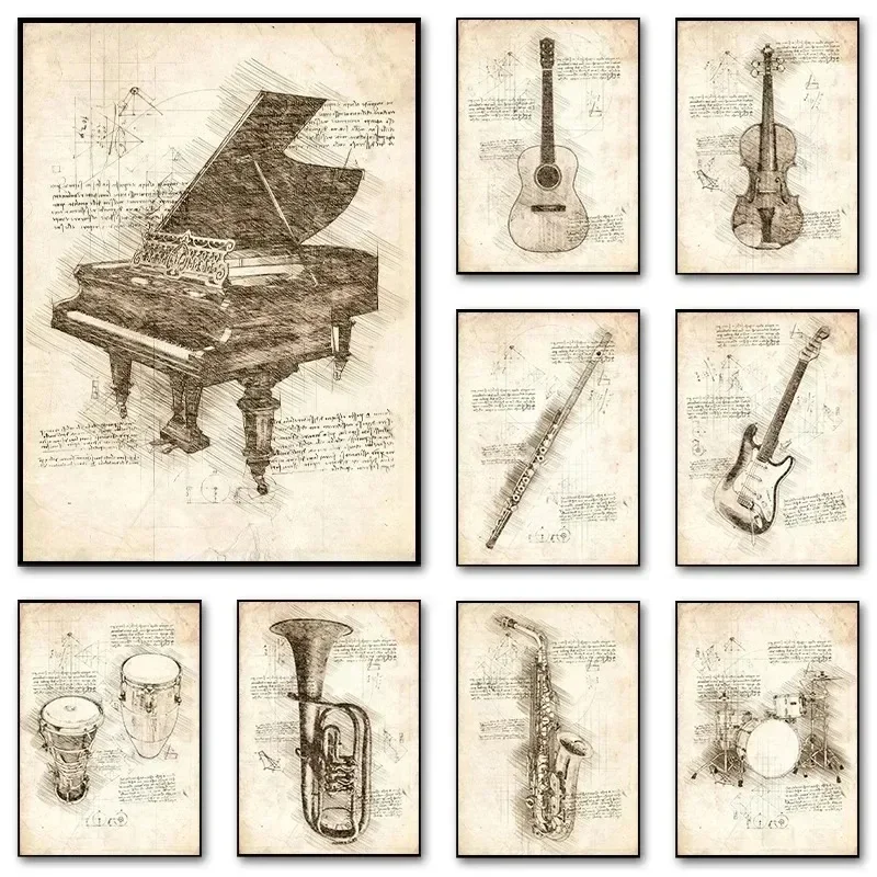 Musical Instrument Painting - 1 szt. obraz na płótnie bez