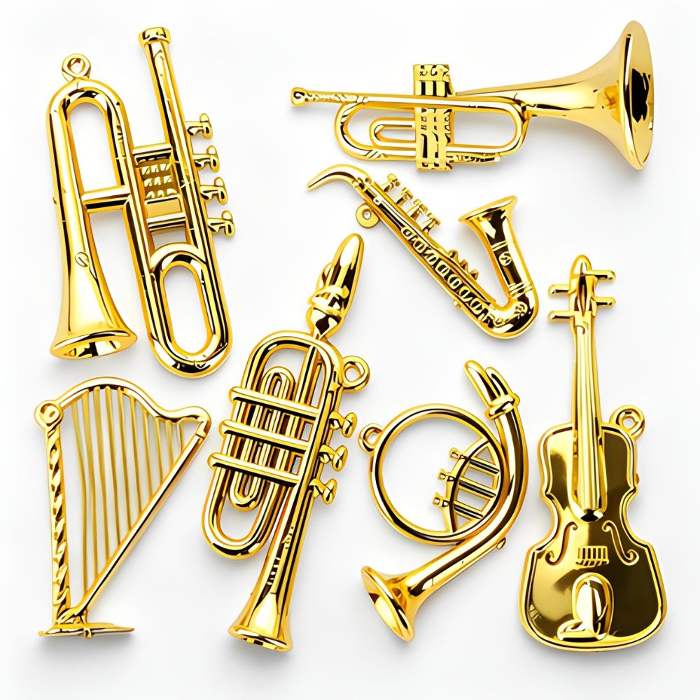 Musical Instrument Xmas Ornaments - 6/10 szt. Losowe Małe Metalowe Złote